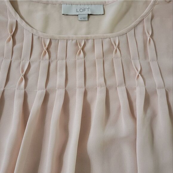 Loft Women's Blush Pink Sheer Pleated Yoke Blouse - Picture 7 of 10